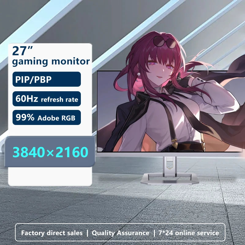 Ultra Wide 3840X2160 4K High Resolution Gaming Monitor 27 Inch 60Hz HDR1000 IPS Panel White Lcd Monitor With Type-C Input