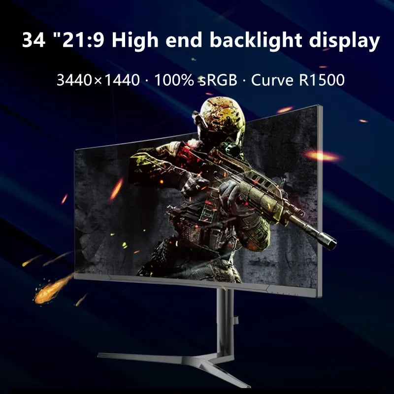 Wholesale 34 Inch Ultrawide Curved Monitor 1MS 3440*1440 165HZ 21:9 VA FHD LED Computer Desktop Gaming Monitor