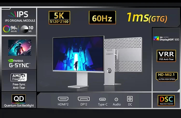 Factory OEM 34 Inch Flat 5K60Hz 21:9 5120*2160p Frameless IPS Aluminum Metal Case Bezel Free Compute Display Pc Gaming Monitor