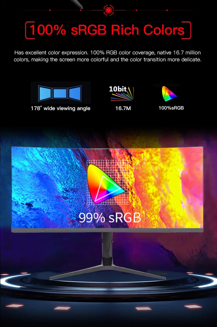 Factory Oem 34 Inch Curved Monitor 3440*1440 4K 144Hz 165Hz Computer Screen Pc Monitor Gaming Monitors