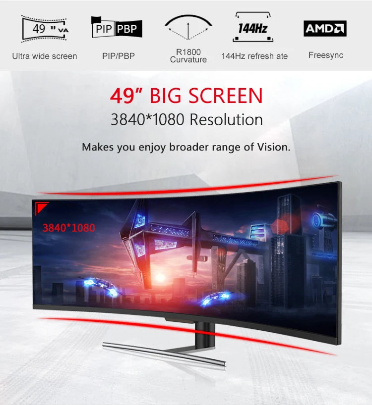 New Promotion High End Popular Super Wide 49 Inch 144hz Curved Screen Gaming  Monitor